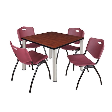 Kee Kee Square Table & Chair Set, Wood, Metal, Plastic Top, Cherry TB4242CHBPCM47BY